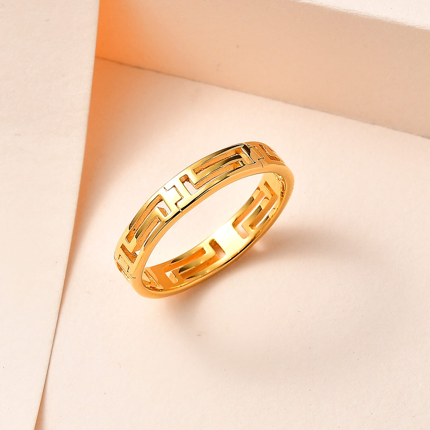 18K Yellow Gold Vermeil Plated Sterling Silver Greek Key Band Ring