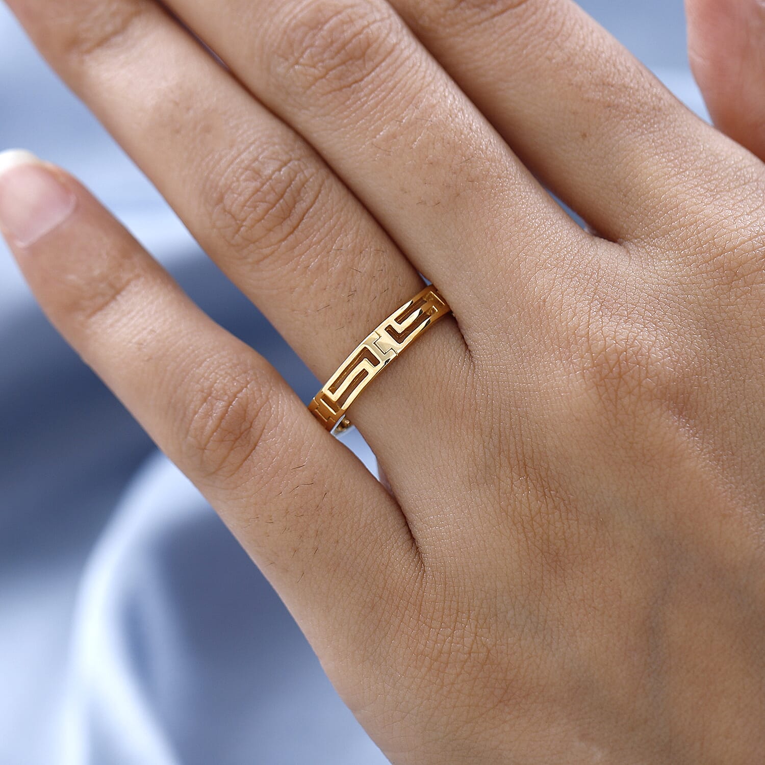 18K Yellow Gold Vermeil Plated Sterling Silver Greek Key Band Ring