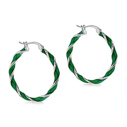 Red Enamel Large Twister Hoop Earrings in Sterling Silver Rhodium Plated 31mm