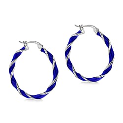 Red Enamel Large Twister Hoop Earrings in Sterling Silver Rhodium Plated 31mm