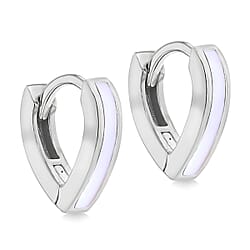 Red Enamel V Shape Huggie Hoop Earrings in Sterling Silver Rhodium Plated