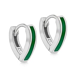 Red Enamel V Shape Huggie Hoop Earrings in Sterling Silver Rhodium Plated