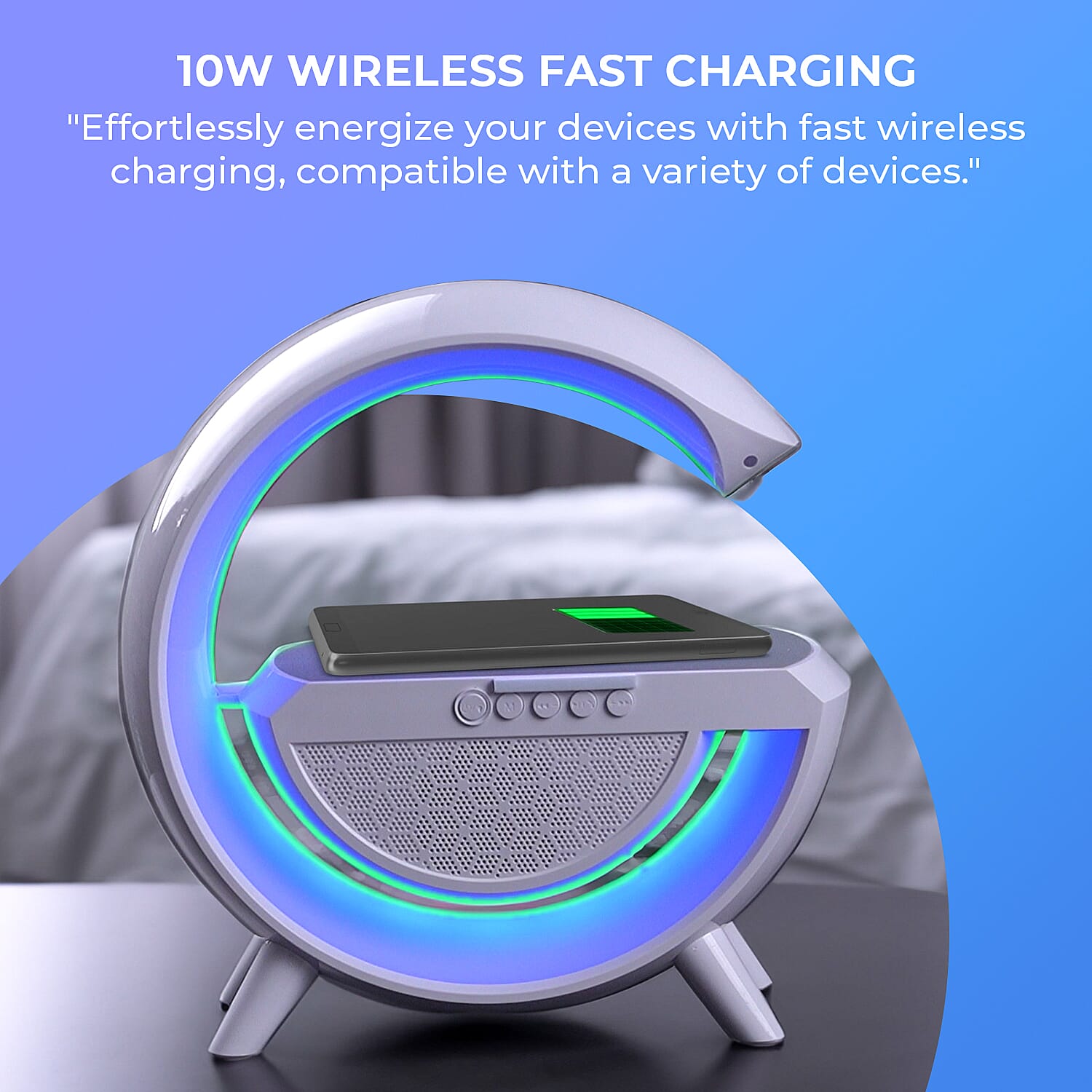 Bluetooth Speaker Table Lamp with 15W Wireless Fast Charging, Multi Light Modes - 1200 mAh Rechargeable Battery, (Output Power 5W)