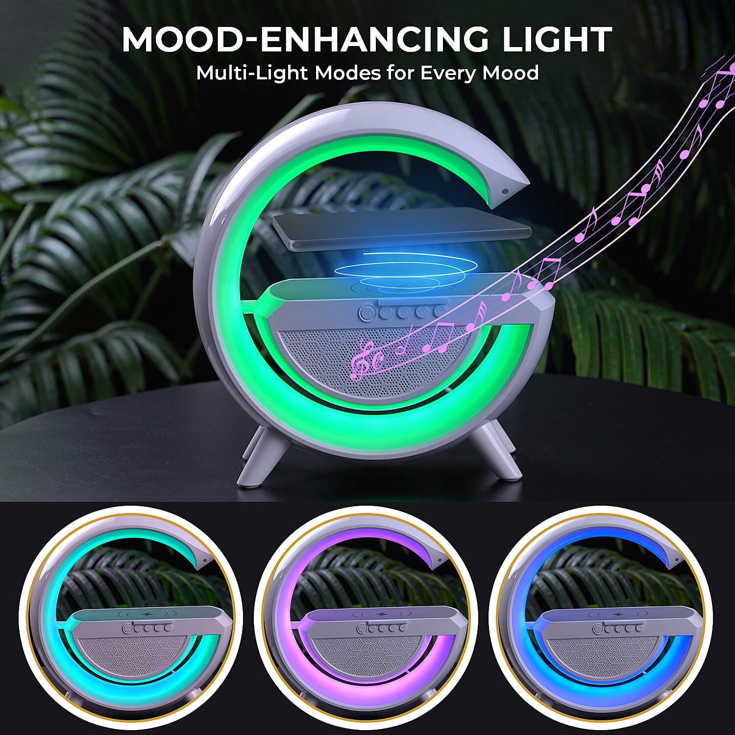 Bluetooth Speaker Table Lamp with 15W Wireless Fast Charging, Multi Light Modes - 1200 mAh Rechargeable Battery, (Output Power 5W)