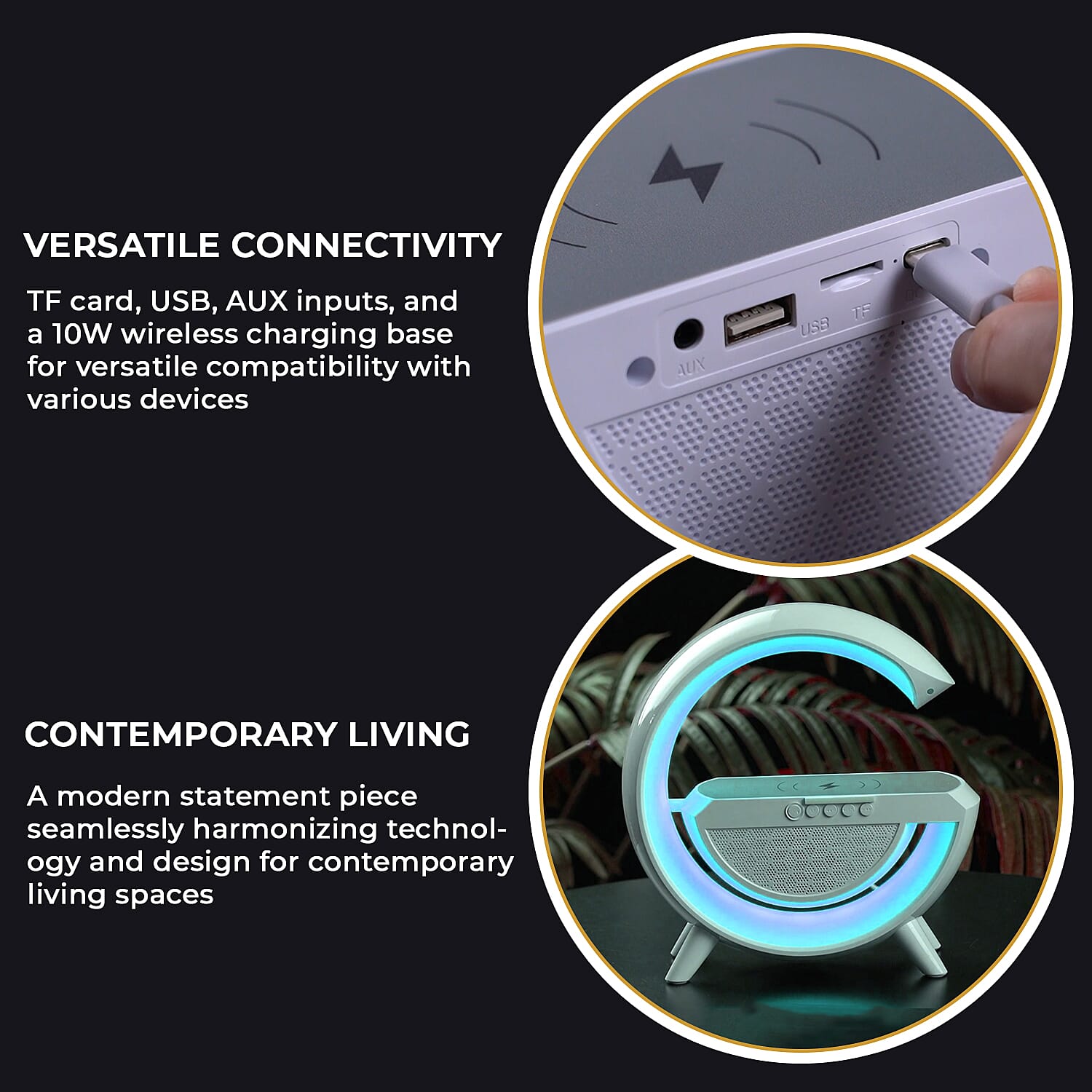 Bluetooth Speaker Table Lamp with 15W Wireless Fast Charging, Multi Light Modes - 1200 mAh Rechargeable Battery, (Output Power 5W)