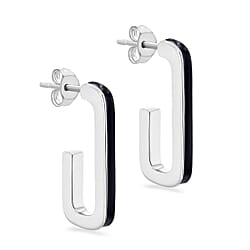Black Enamel J Shape Stud Earrings in Sterling Silver 2.5mm x 20mm