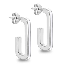 Black Enamel J Shape Stud Earrings in Sterling Silver 2.5mm x 20mm