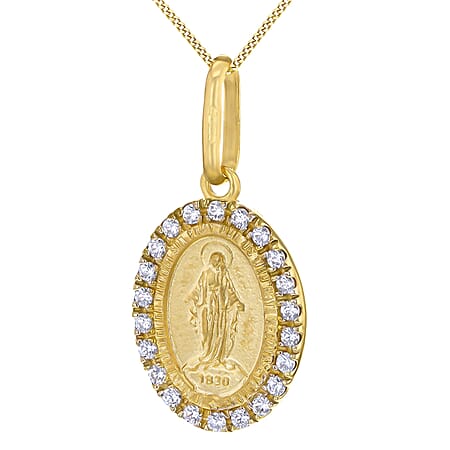 Oval Holy Mary With Cubic Zirconia Pendant 9K Yellow Gold