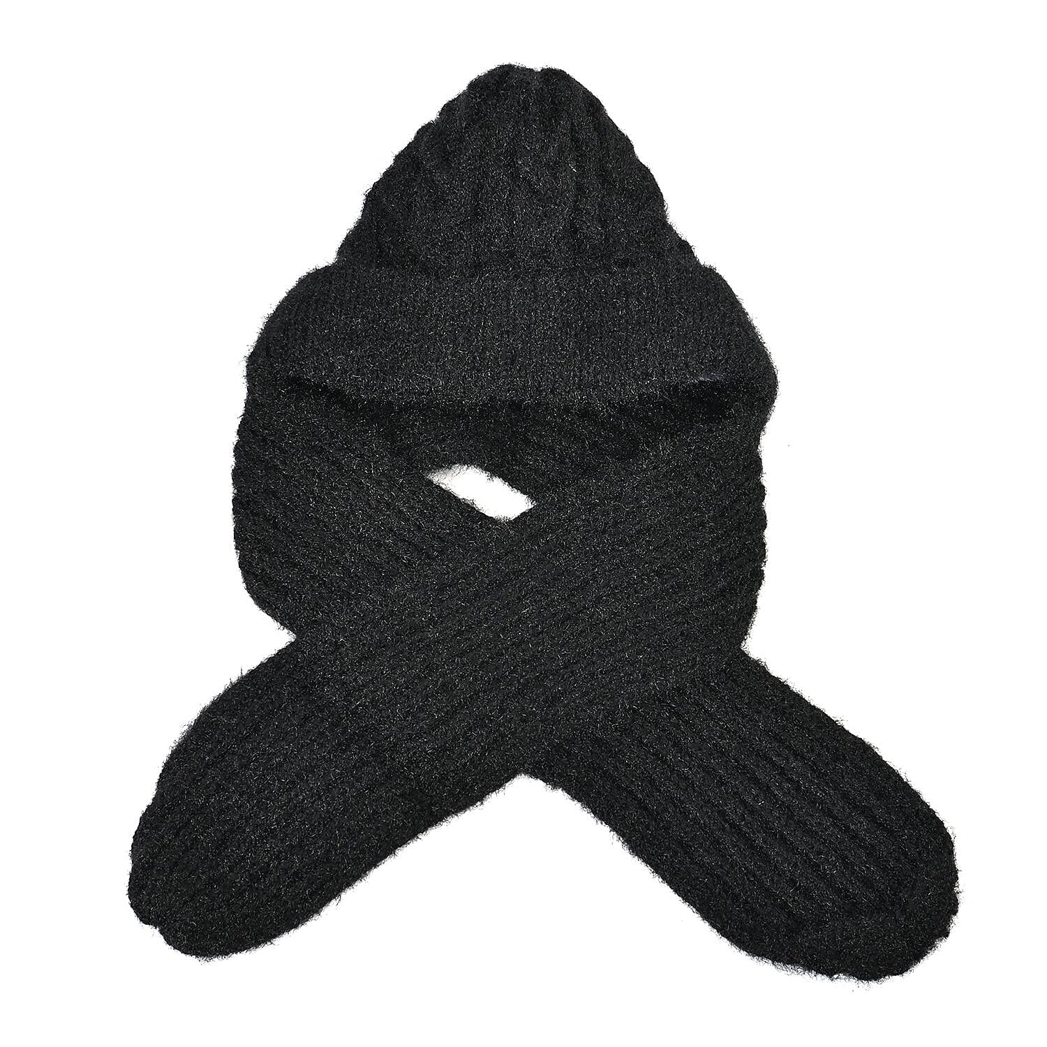 2 in 1 Knitted Hooded Scarf - Black