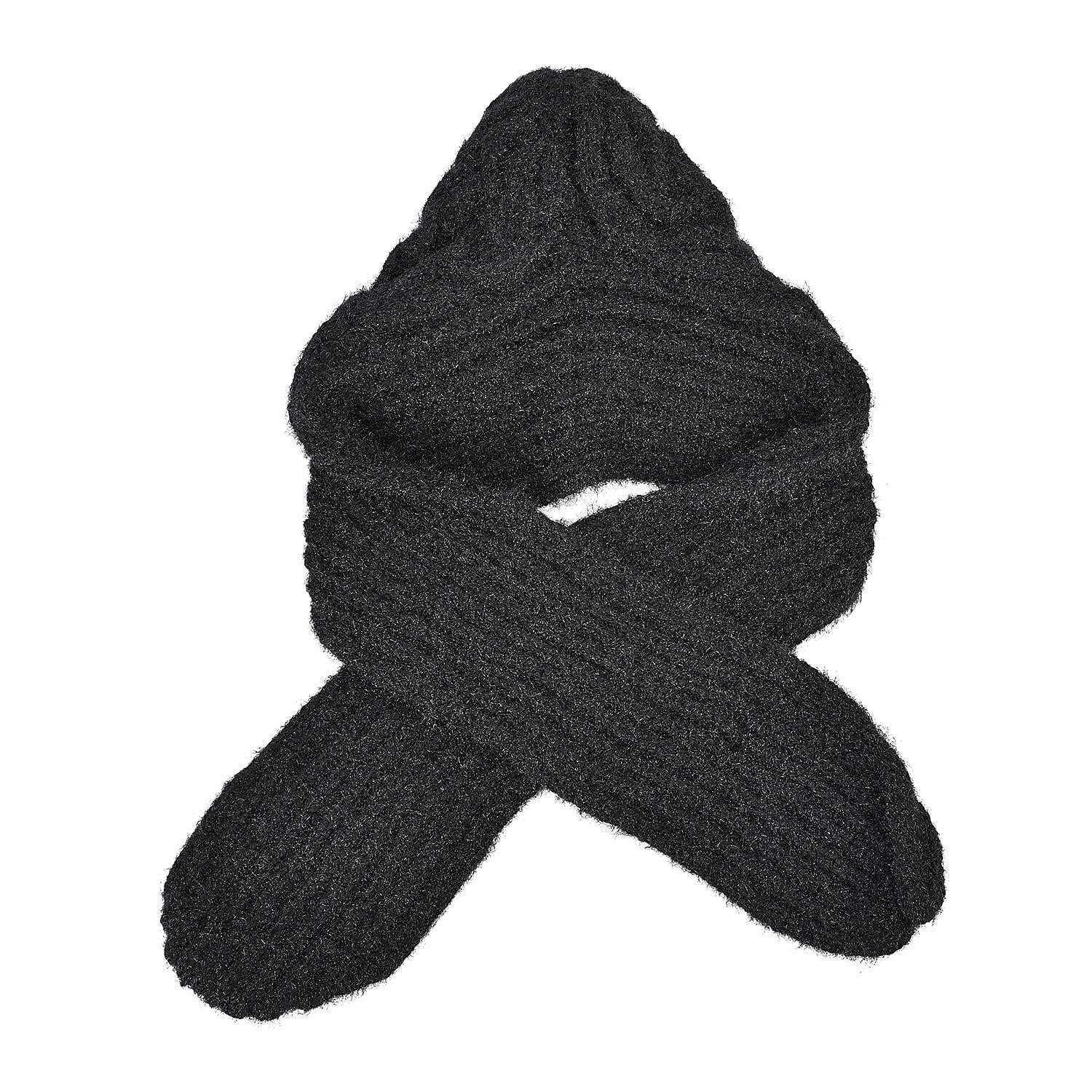 2 in 1 Knitted Hooded Scarf - Black