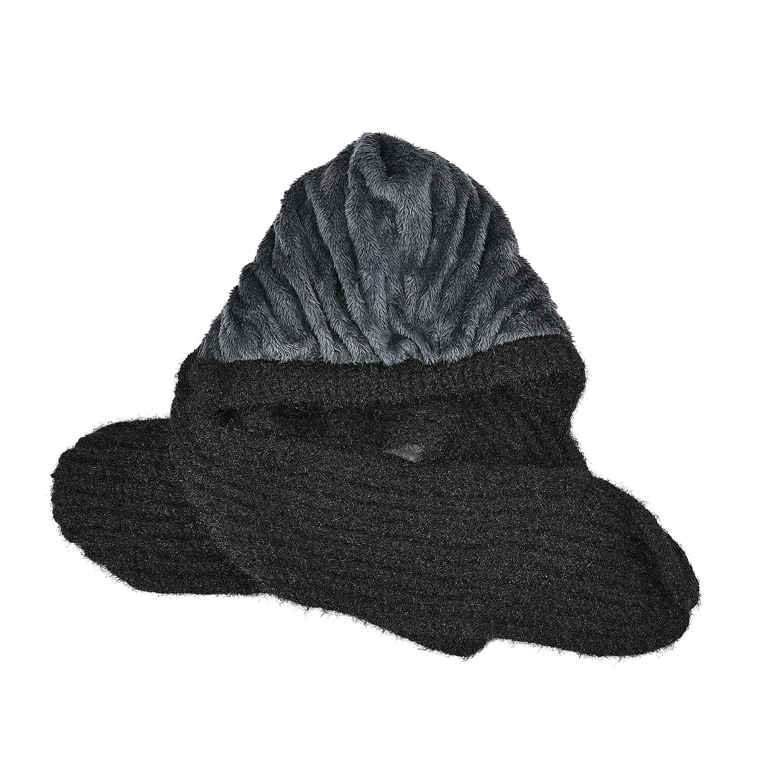 2 in 1 Knitted Hooded Scarf - Black