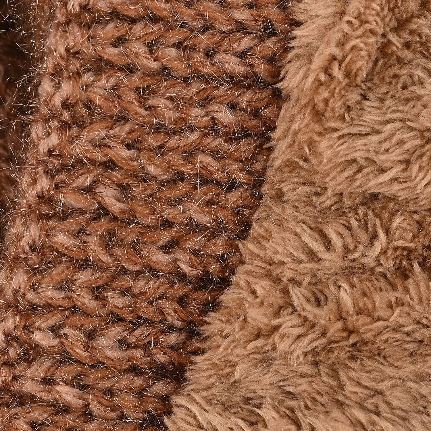 Double Layered 2 in 1 Knitted Hooded Scarf - Brown