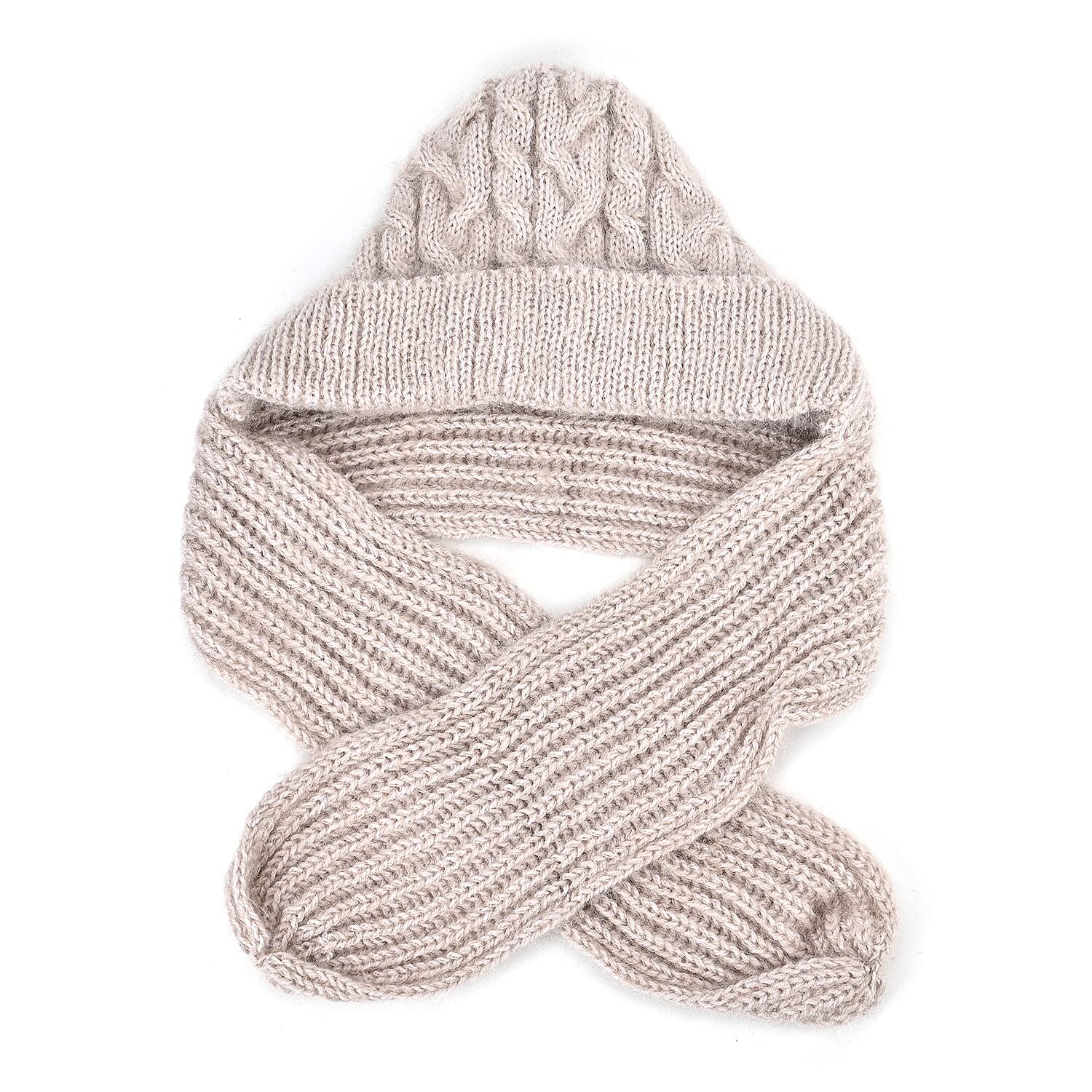 Double Layered 2 in 1 Knitted Hooded Scarf - Cream