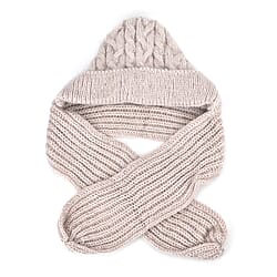 Double Layered 2 in 1 Knitted Hooded Scarf - Red