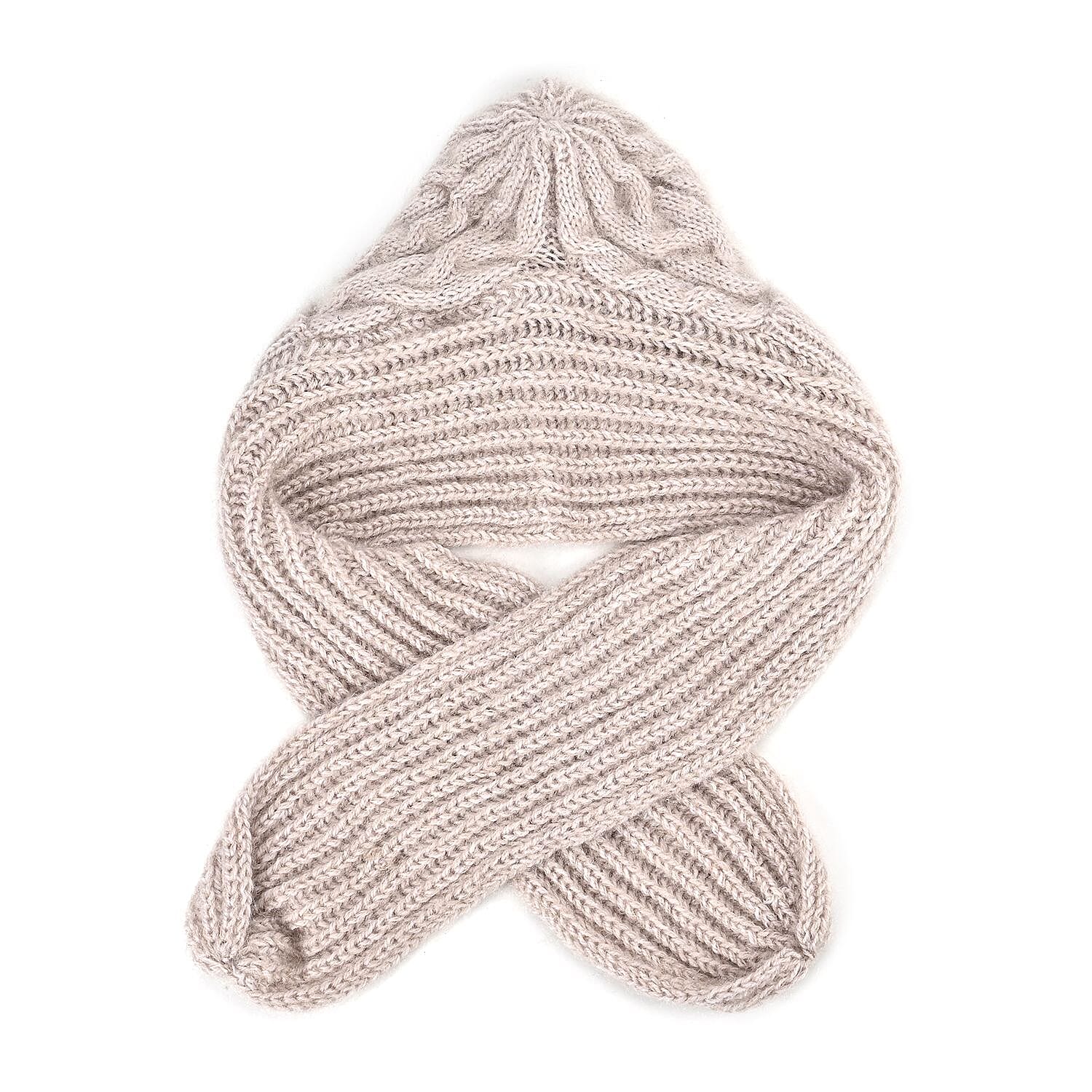 Double Layered 2 in 1 Knitted Hooded Scarf - Cream