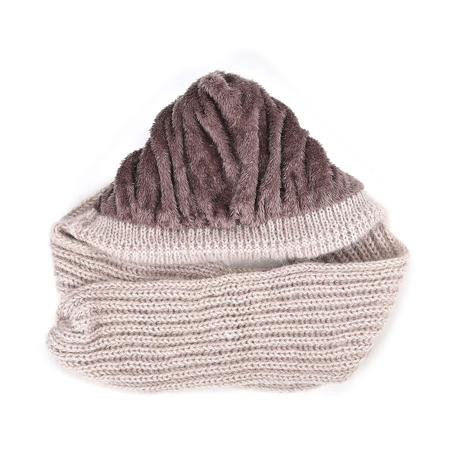 Double Layered 2 in 1 Knitted Hooded Scarf - Cream