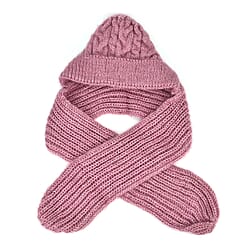 Double Layered 2 in 1 Knitted Hooded Scarf - Red