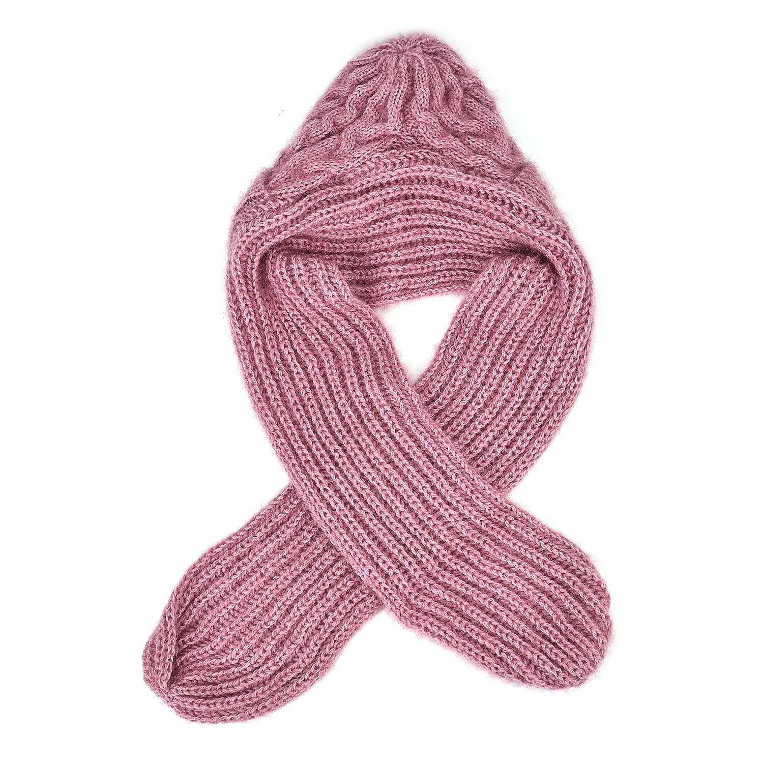 2 in 1 Knitted Hooded Scarf - Pink