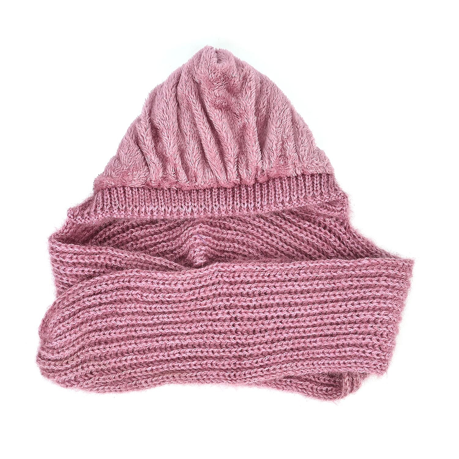 2 in 1 Knitted Hooded Scarf - Pink