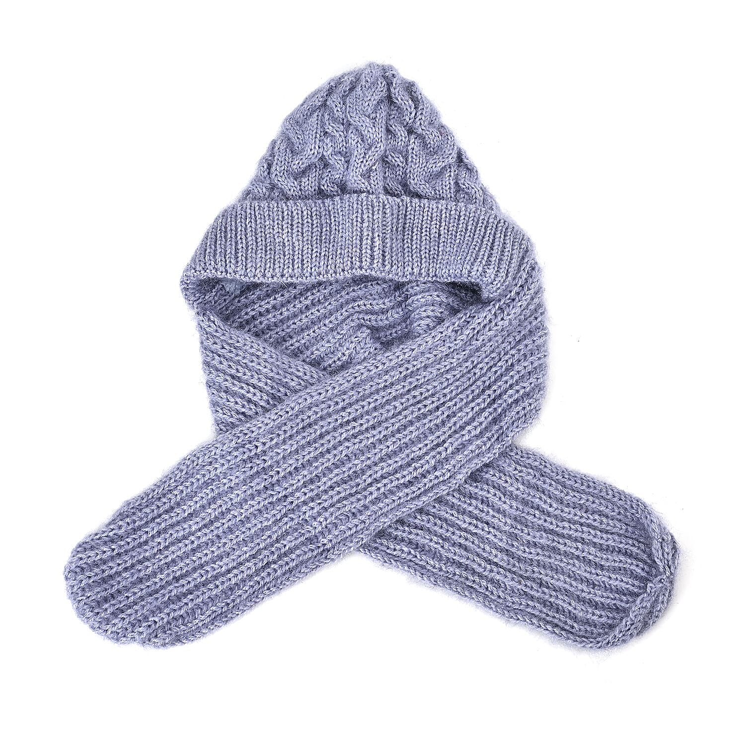 Double Layered 2 in 1 Knitted Hooded Scarf - Grey