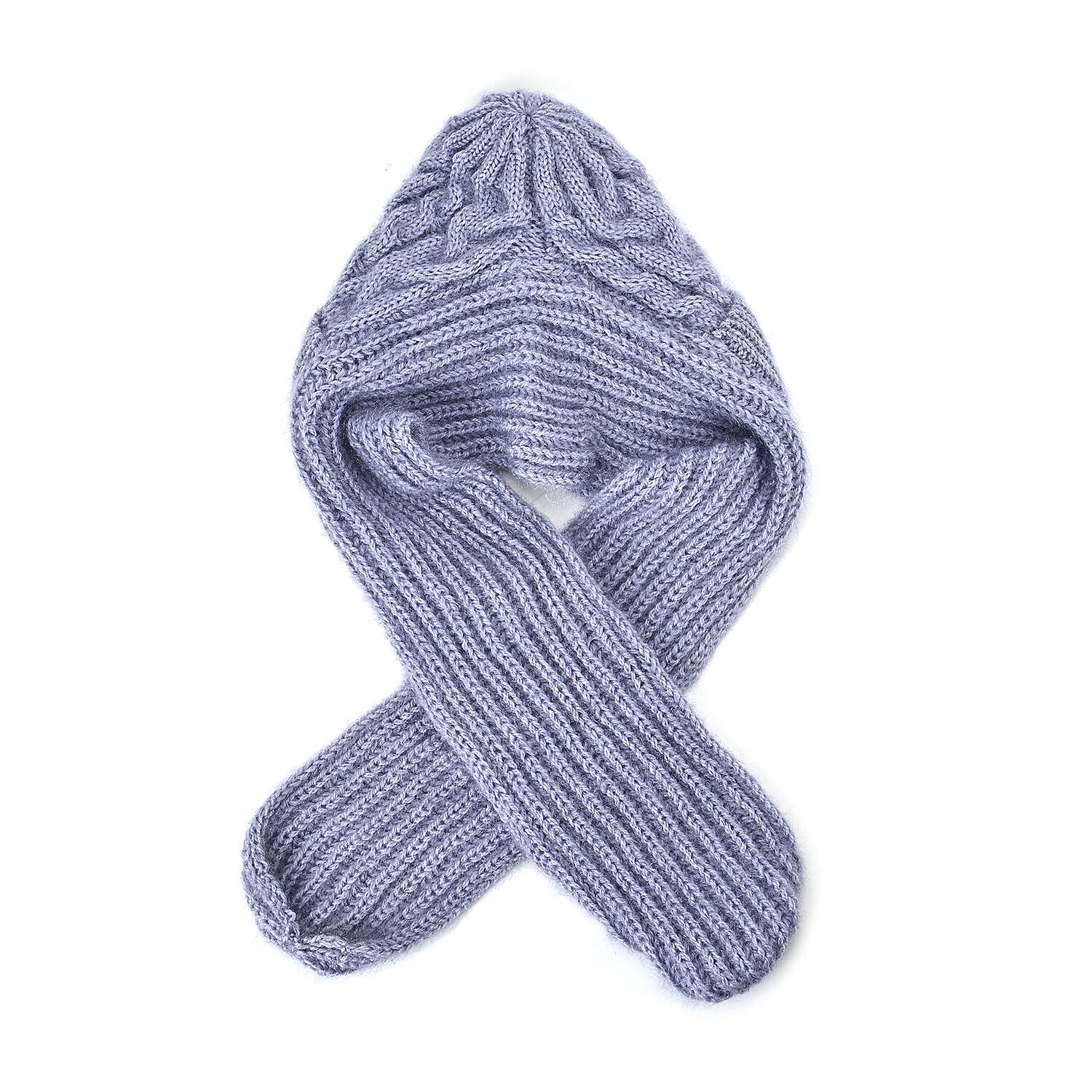 Double Layered 2 in 1 Knitted Hooded Scarf - Grey
