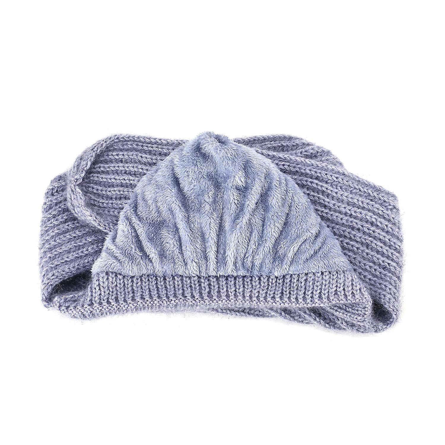 Double Layered 2 in 1 Knitted Hooded Scarf - Grey