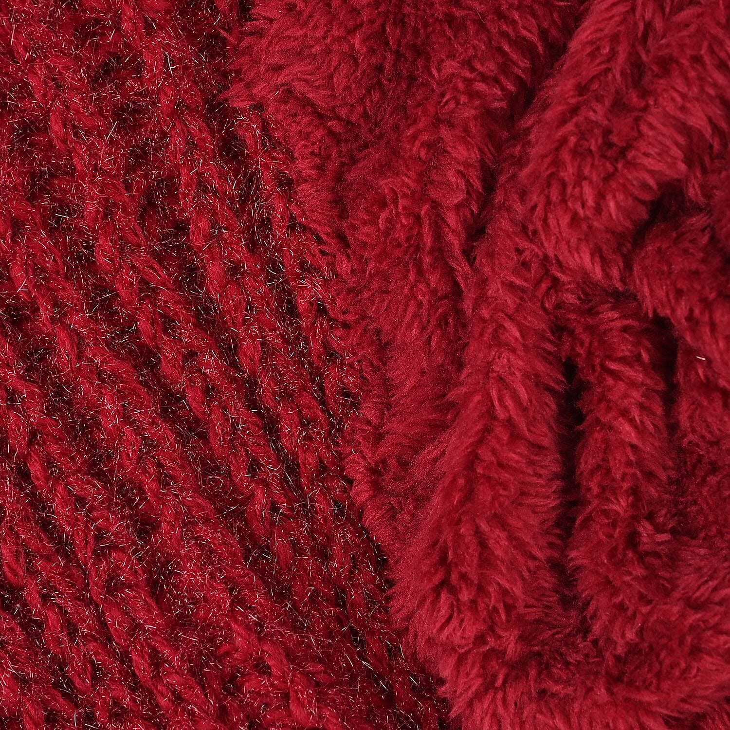 Double Layered 2 in 1 Knitted Hooded Scarf - Red