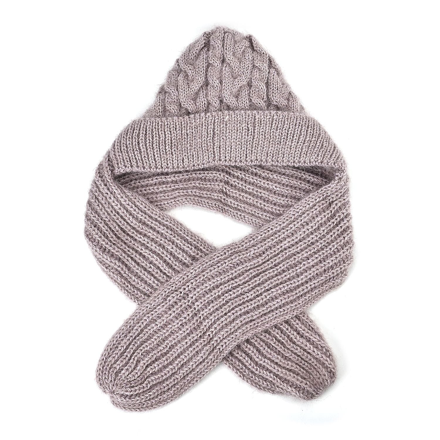 Double Layered 2 in 1 Knitted Hooded Scarf - Beige