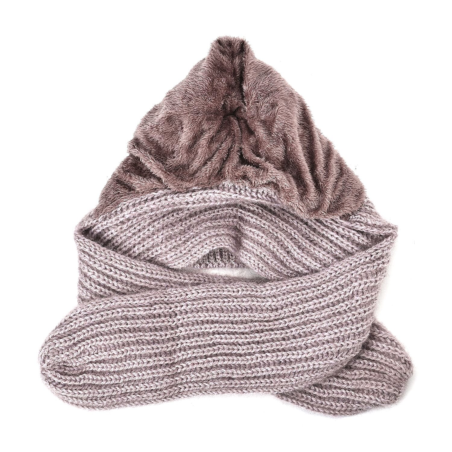 Double Layered 2 in 1 Knitted Hooded Scarf - Beige