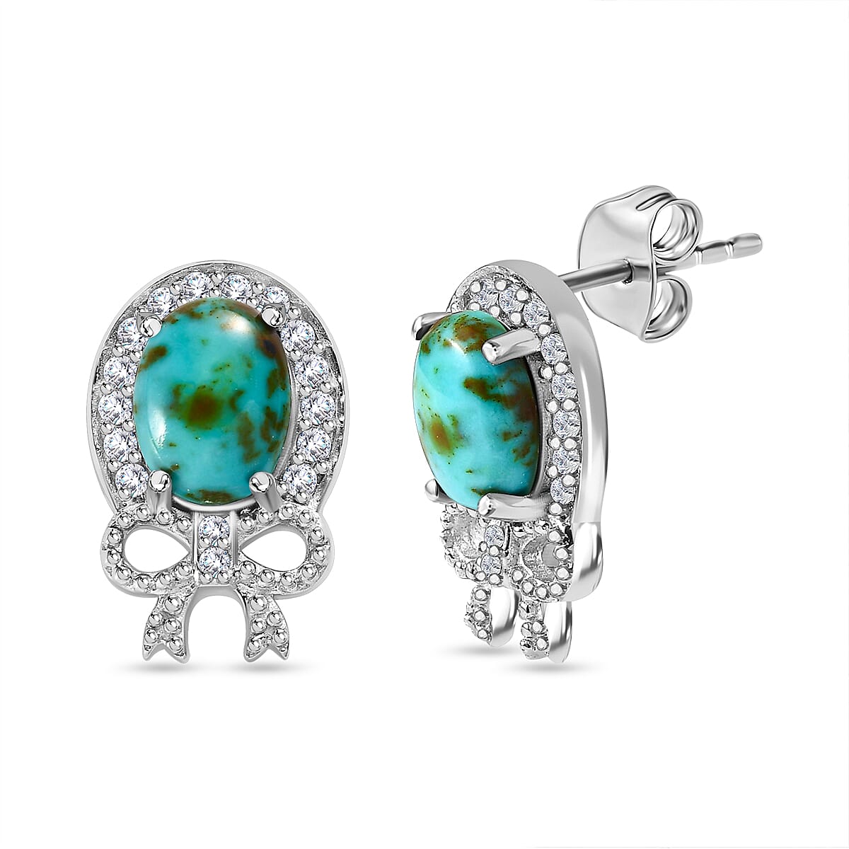Sierra Nevada Turquoise and Natural Zircon Earrings in Platinum Overlay Sterling Silver 3.16 Ct.