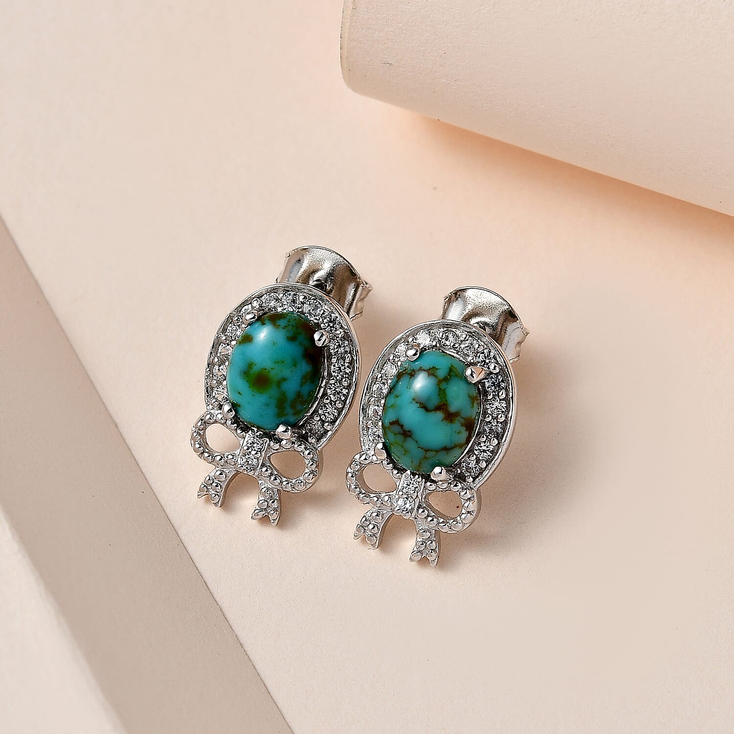 Sierra Nevada Turquoise and Natural Zircon Earrings in Platinum Overlay Sterling Silver 3.16 Ct.