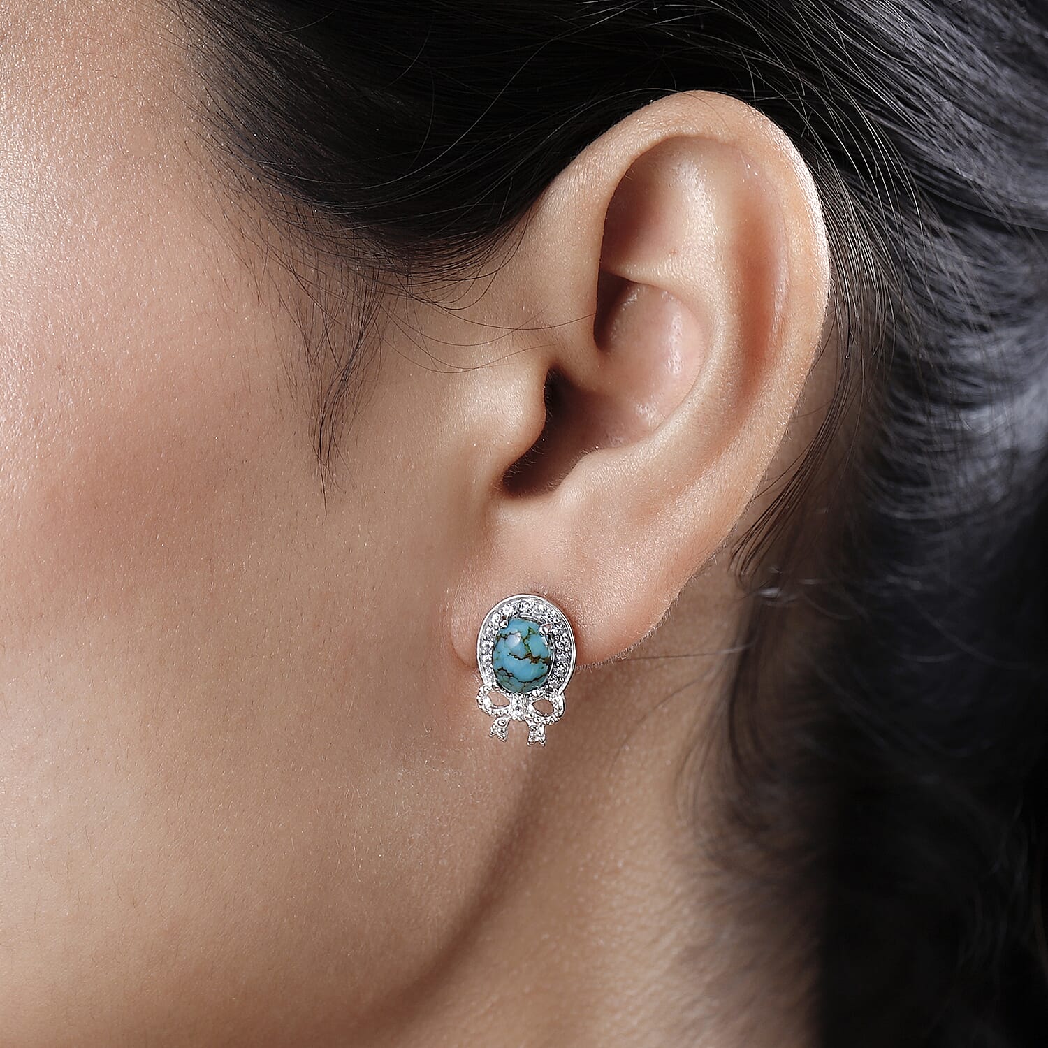 Sierra Nevada Turquoise and Natural Zircon Earrings in Platinum Overlay Sterling Silver 3.16 Ct.