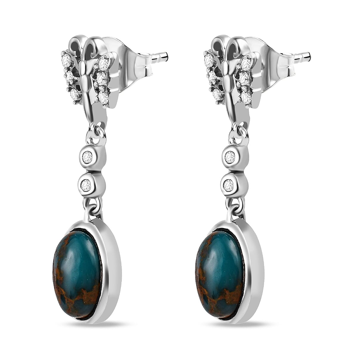 Sierra Nevada Turquoise and Natural Zircon Earrings in Platinum Overlay Sterling Silve 2.93 Ct.