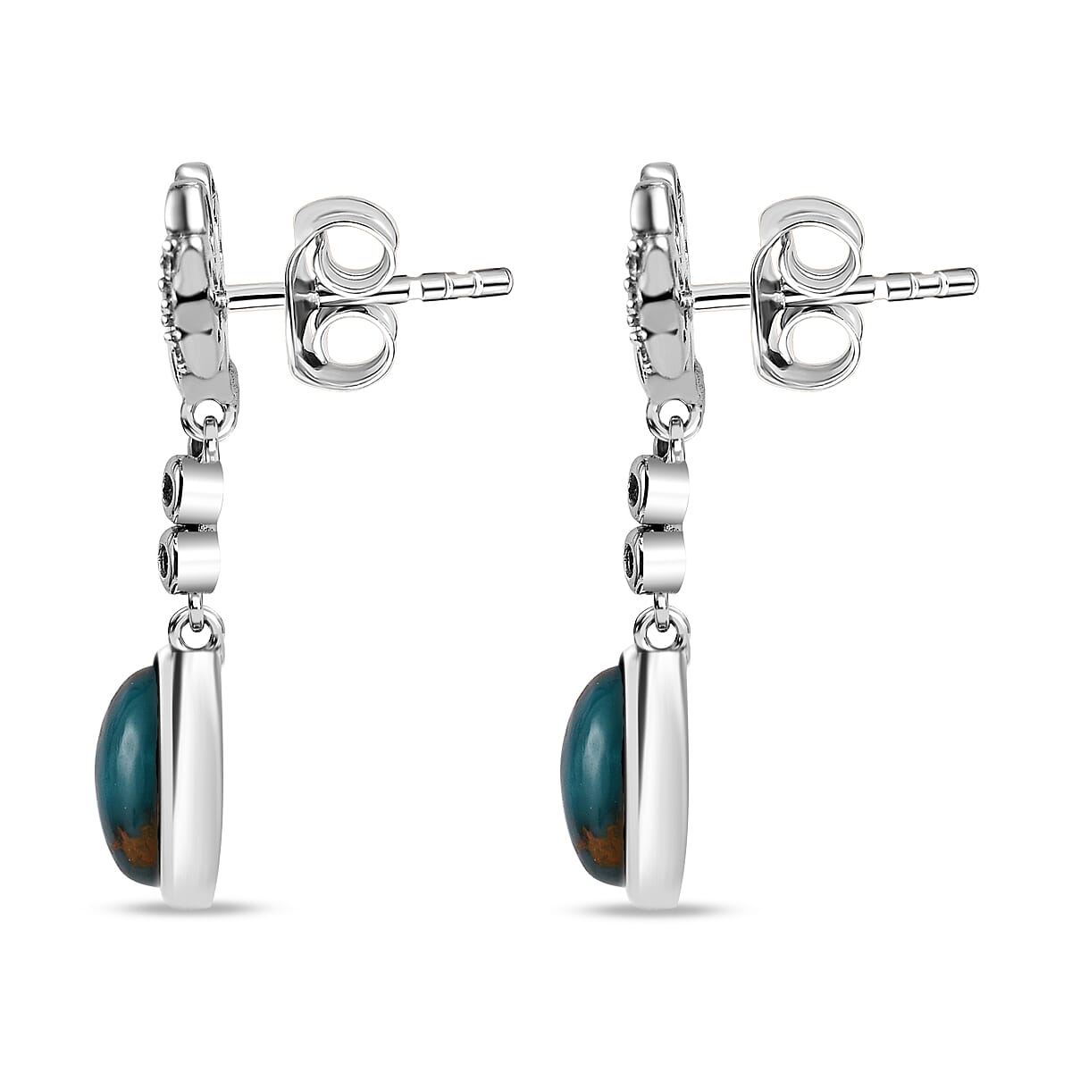 Sierra Nevada Turquoise and Natural Zircon Earrings in Platinum Overlay Sterling Silve 2.93 Ct.