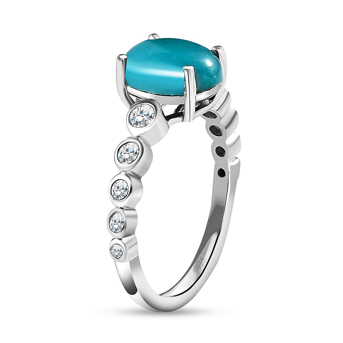 Sierra Nevada Turquoise and Natural Zircon Ring in Platinum Overlay Sterling Silver 2.25 Ct.