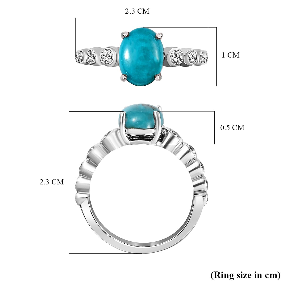 Sierra Nevada Turquoise and Natural Zircon Ring in Platinum Overlay Sterling Silver 2.25 Ct.