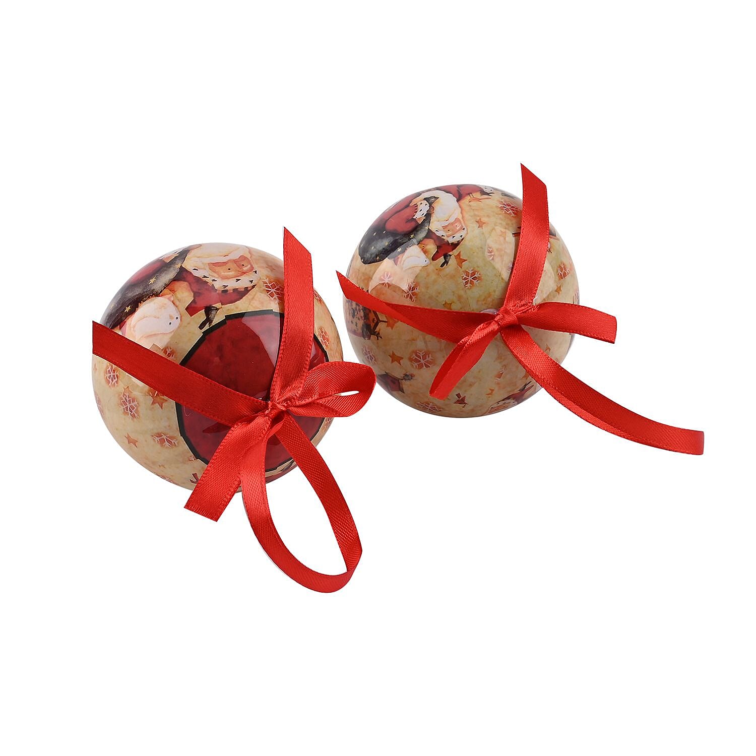 Set of 12 Santa Claus with Bird Pattern Christmas Decoration Balls with Ribbon and Gift Box- White & Red