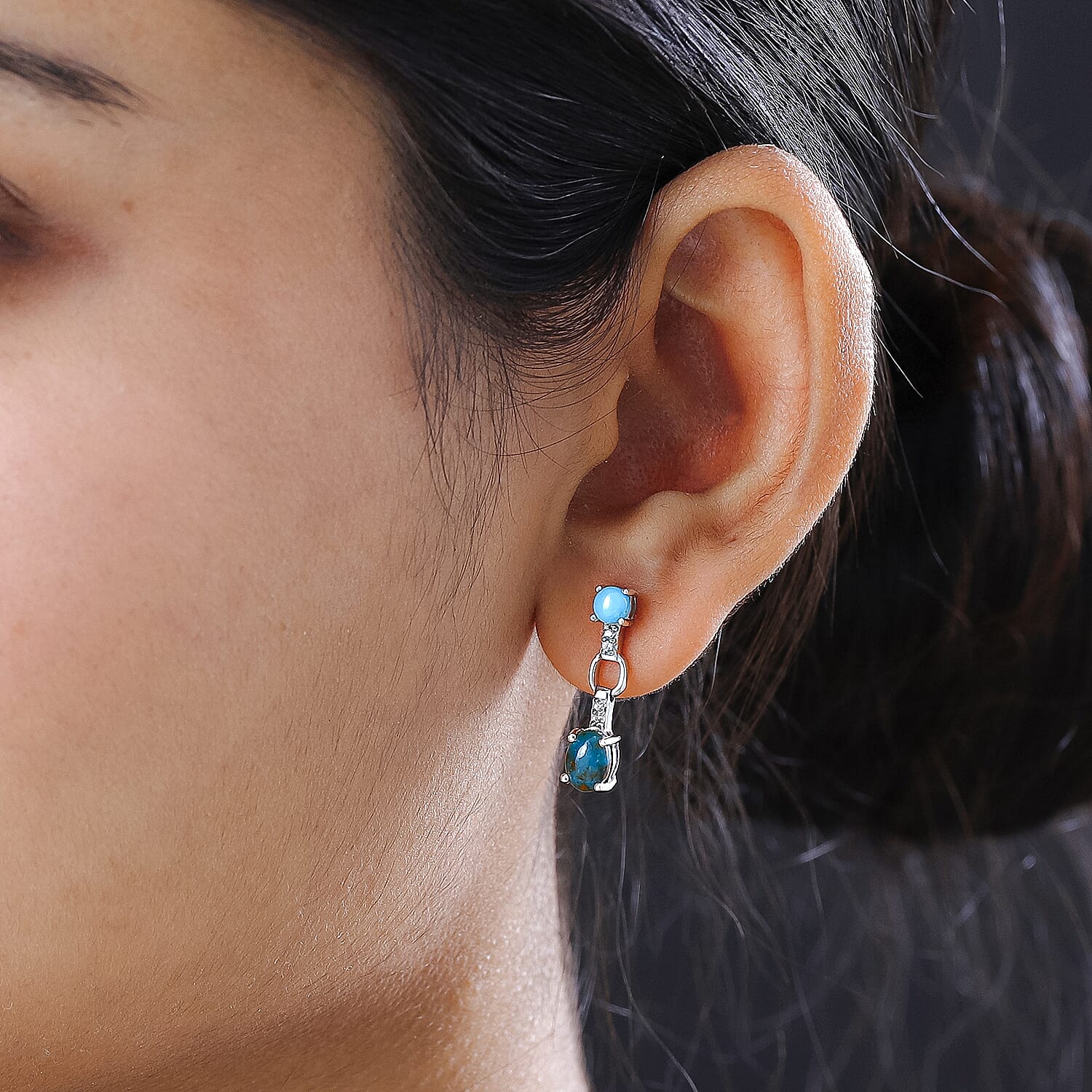 Sierra Nevada Turquoise, Natural Zircon and Arizona Sleeping Beauty Turquoise Earrings in Platinum Overlay Sterling Silver 2.52 Ct.