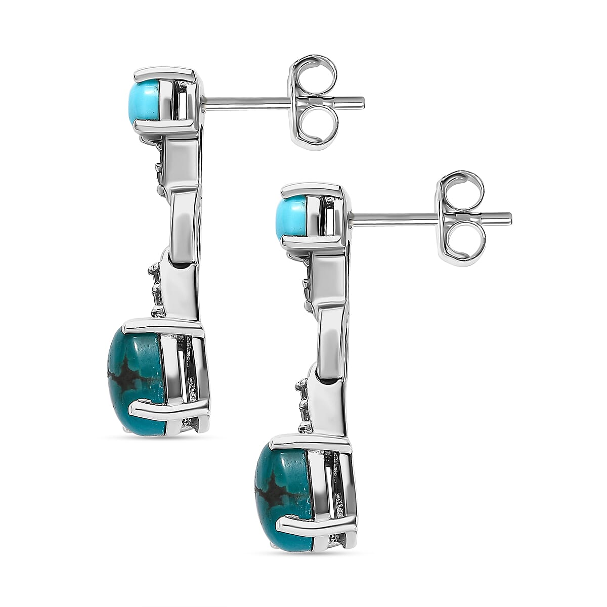 Sierra Nevada Turquoise, Natural Zircon and Arizona Sleeping Beauty Turquoise Earrings in Platinum Overlay Sterling Silver 2.52 Ct.