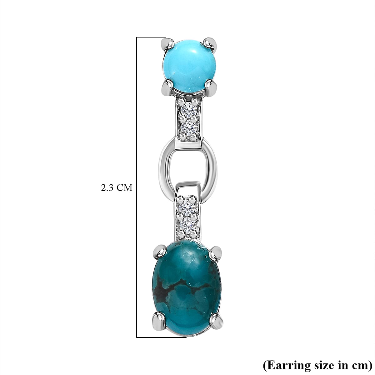 Sierra Nevada Turquoise, Natural Zircon and Arizona Sleeping Beauty Turquoise Earrings in Platinum Overlay Sterling Silver 2.52 Ct.