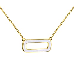 Green Enamel Rectangle Frame Necklace in Sterling Silver Yellow Gold Plated