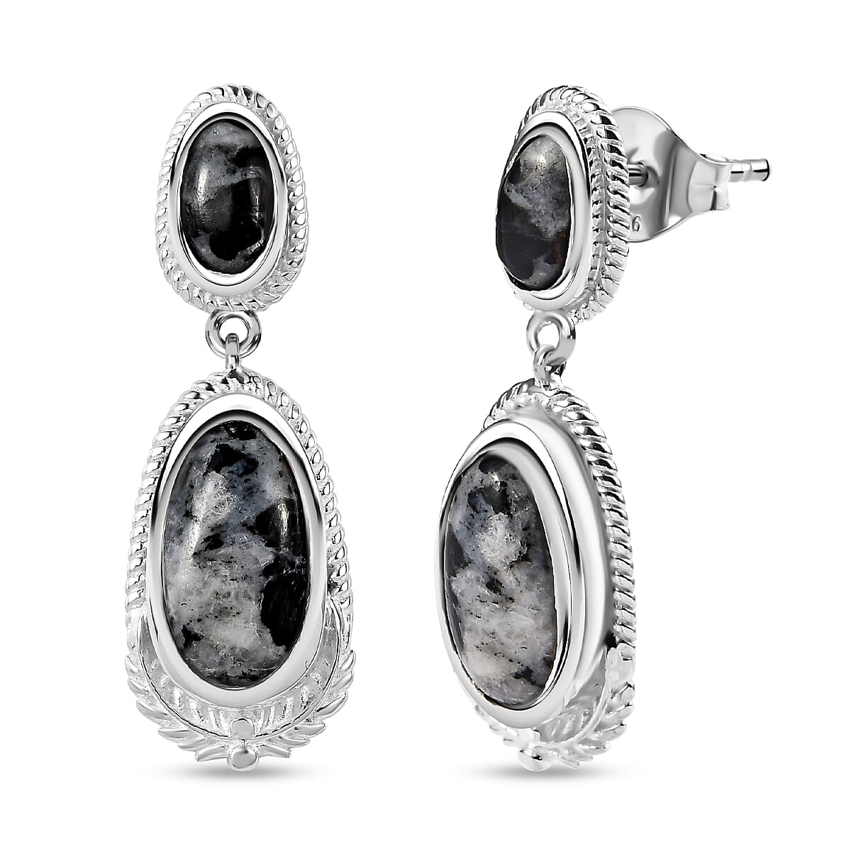 White Buffalo Dangle Earrings in Sterling Silver 11.46 Ct, Silver Wt. 6.03 GM