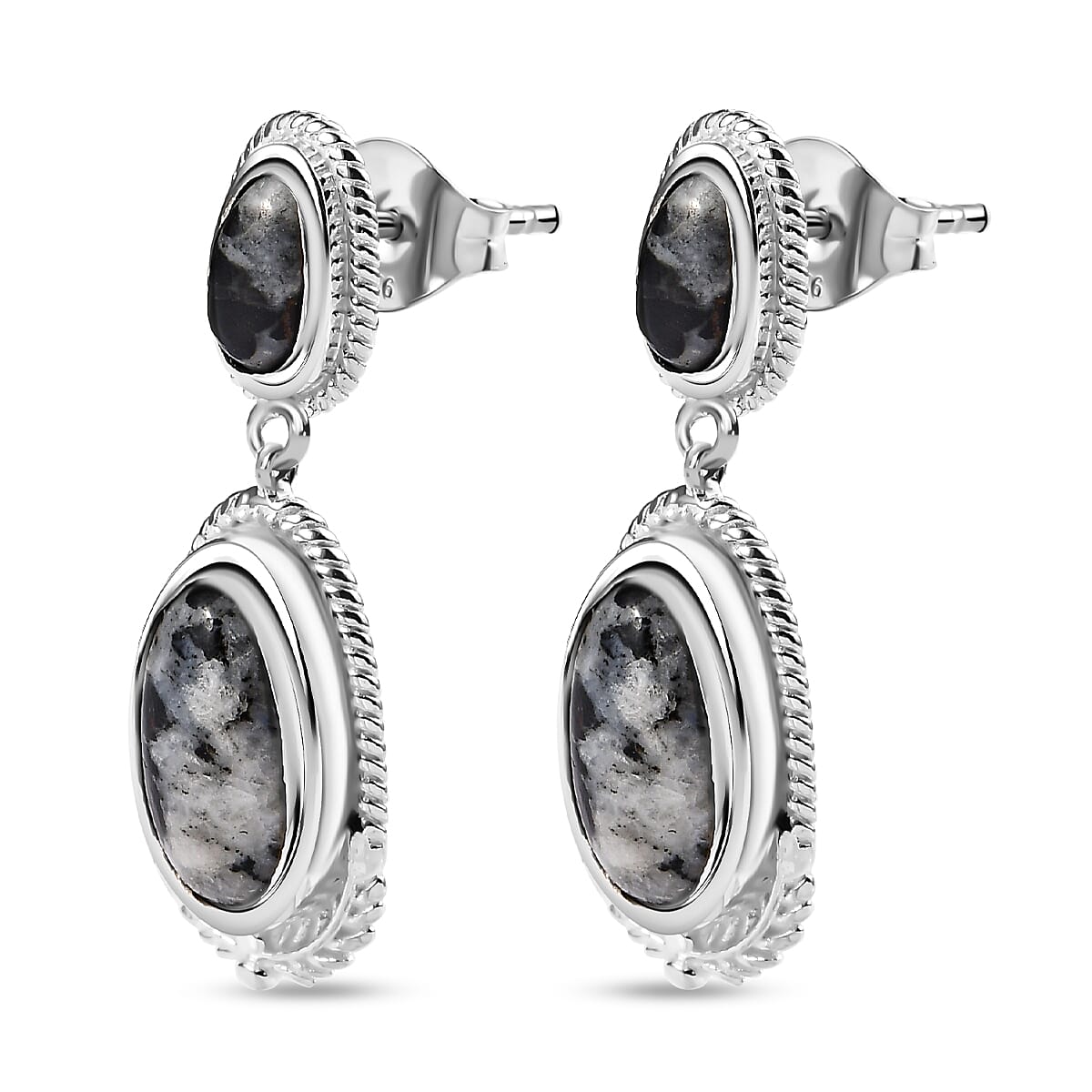White Buffalo Dangle Earrings in Sterling Silver 11.46 Ct, Silver Wt. 6.03 GM