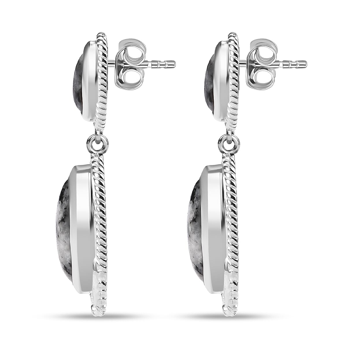 White Buffalo Dangle Earrings in Sterling Silver 11.46 Ct, Silver Wt. 6.03 GM