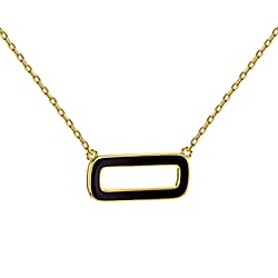 Green Enamel Rectangle Frame Necklace in Sterling Silver Yellow Gold Plated