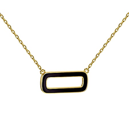 Black Enamel Rectangle Frame Necklace in Sterling Silver Yellow Gold Plated