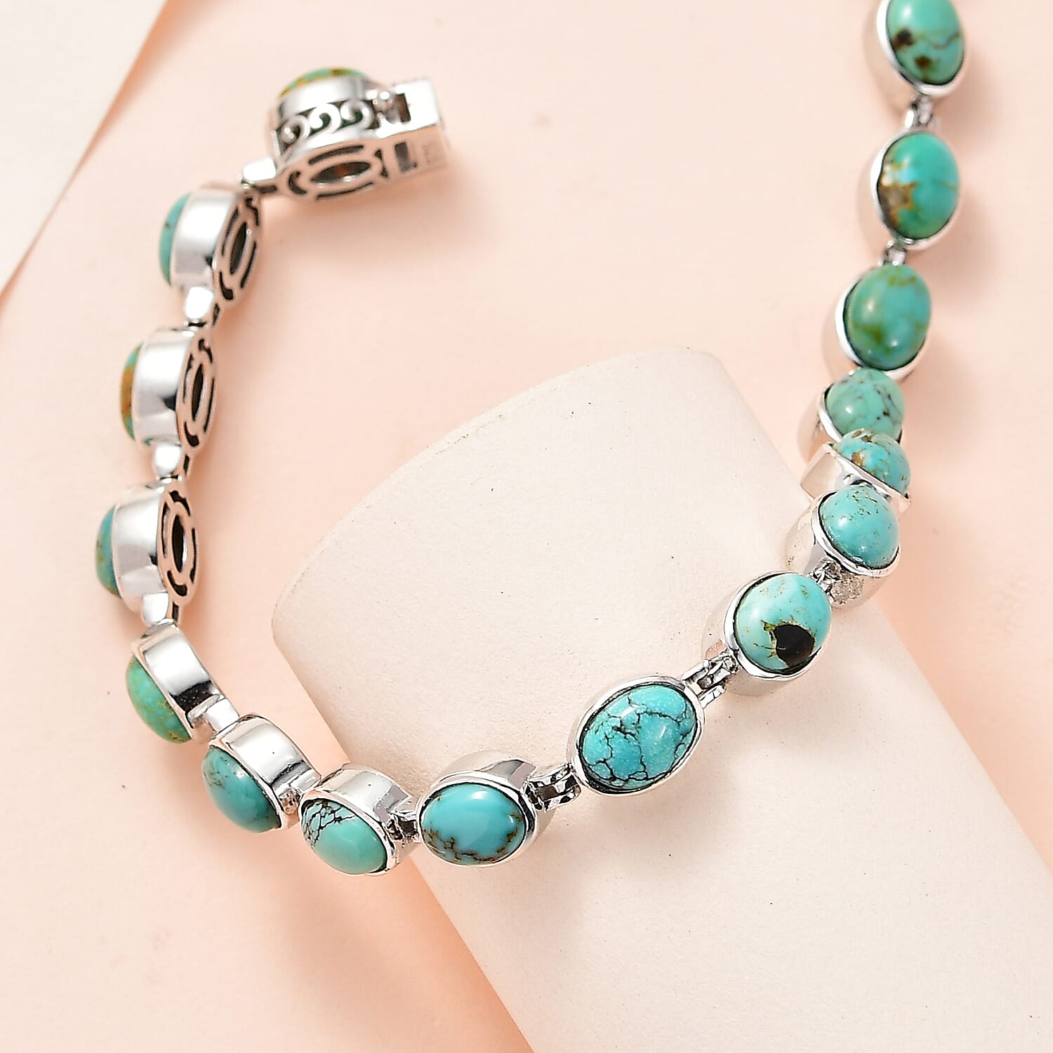 Sierra Nevada Turquoise Tennis Bracelet (Size - 7) in Platinum Overlay Sterling Silver 17.30 Ct, Silver Wt. 13.88 Gms.