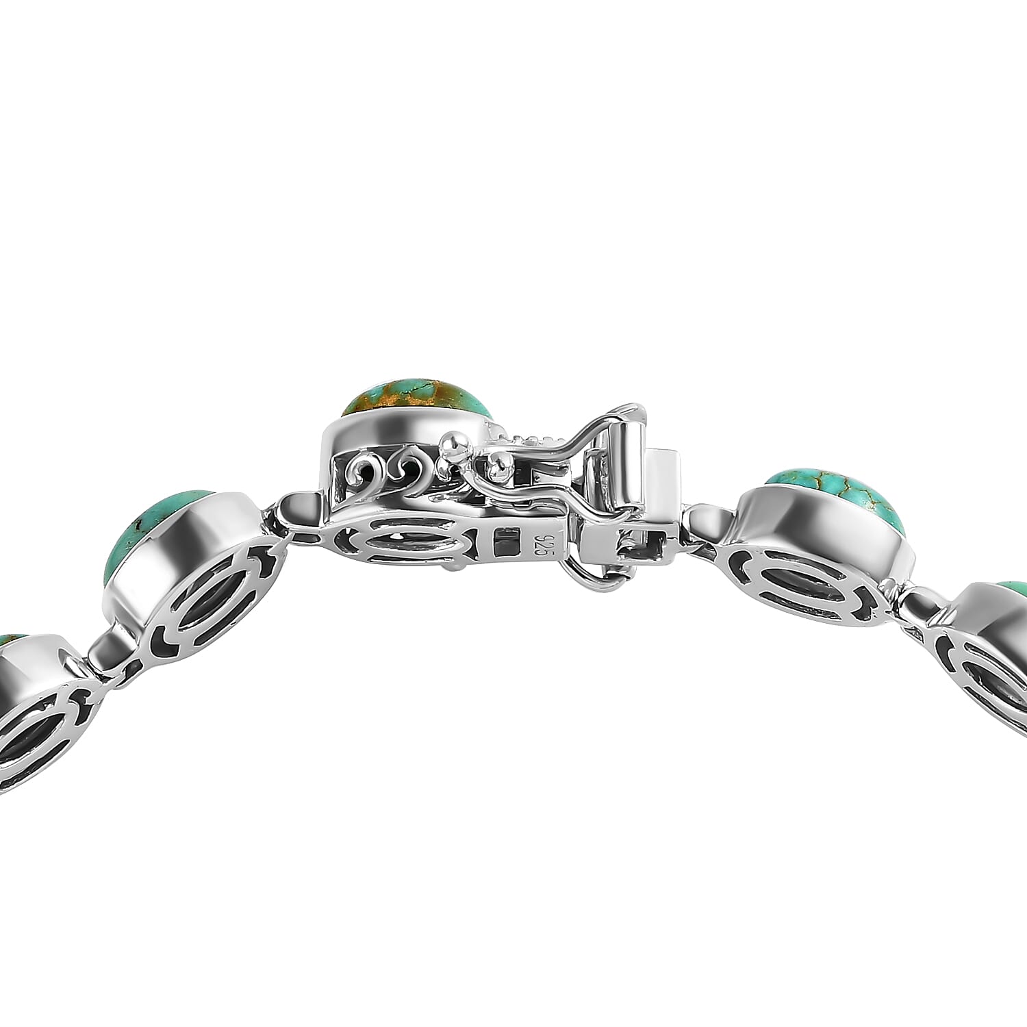 Sierra Nevada Turquoise Tennis Bracelet (Size - 7) in Platinum Overlay Sterling Silver 17.30 Ct, Silver Wt. 13.88 Gms.