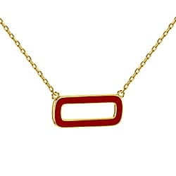 Green Enamel Rectangle Frame Necklace in Sterling Silver Yellow Gold Plated