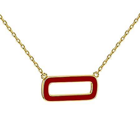 Red Enamel Rectangle Frame Necklace in Sterling Silver Yellow Gold Plated